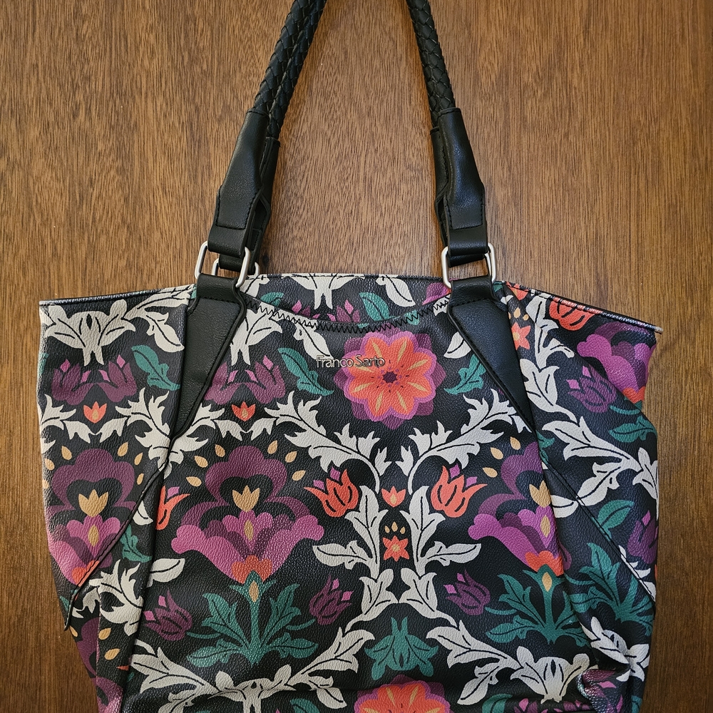 Franco Sarto Black Multicolor Floral Shoulder Bag